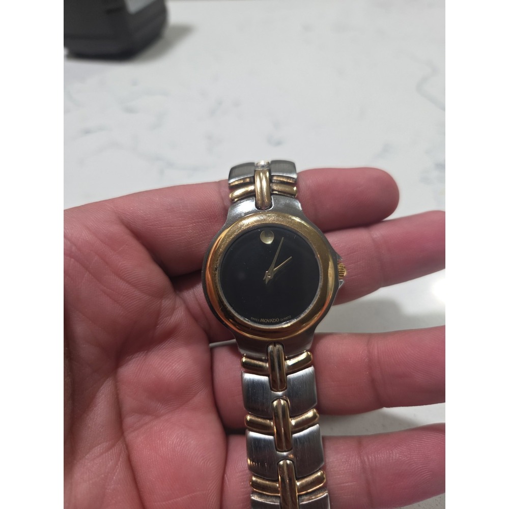 Movado Museum Two-Tone Quartz Watch Black Dial Gold Accents
